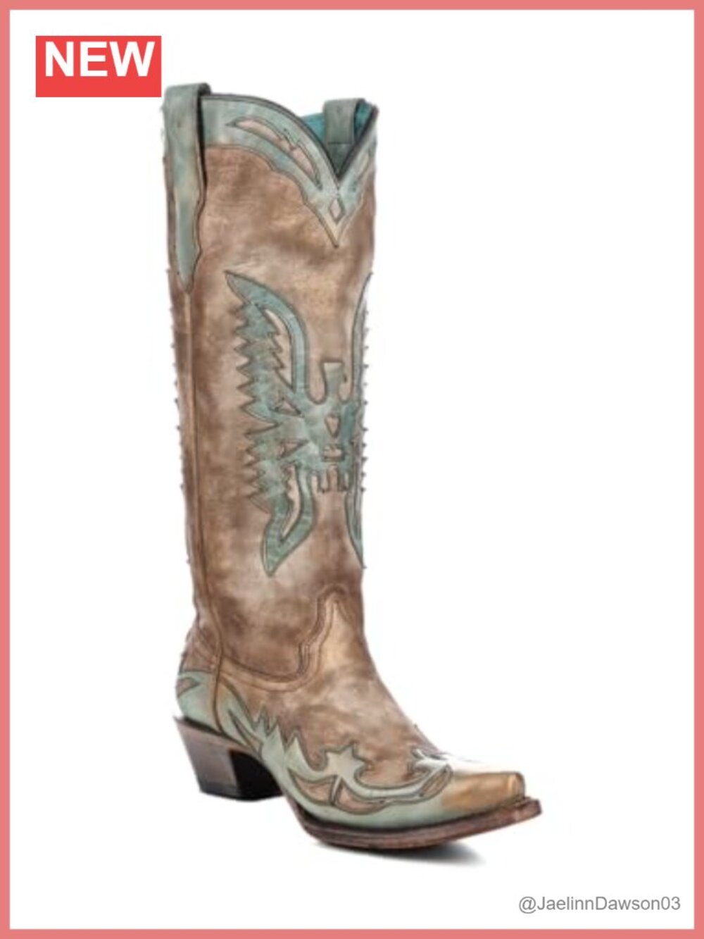 Knee High Leather Western Boots Eagle Embroidery Snip Toe Block Heel